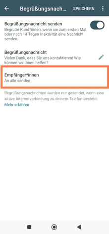 Begrüßungsnachricht Empfängerinnen antippen
